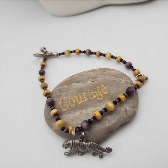 Sterling silver tiger Tibetan Moonstone beaded bracelet B0805 - Picture 2 of 2